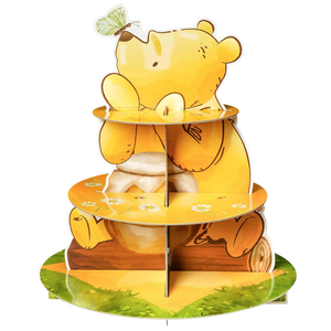 Winnie Themed Cupcake Stand - 3 Tier Winnie Party Dessert Holder Bear Theme Cardboard Cake Stand for Birthday Party Decorations Bear Cupcake Display for Boys Girls Baby Shower Party Supplies