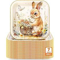 Potchen 100 Pcs Dessert Plates Bulk 7 x 7 Inch Disposable Square Paper Plates Heavy Duty Party Plate for Birthday Party Baby Shower Wedding Picnic Event Supplies (Bummy)