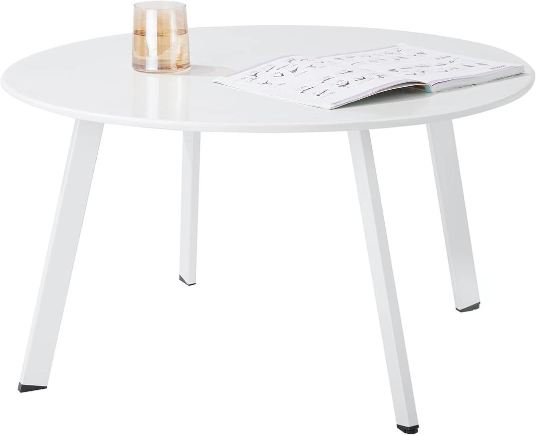 Meluvici Outdoor Side Table, Outdoor/Indoor Metal Steel Patio Coffee Table, Round Weather Resistant Anti-Rust, White, Pack of 1
