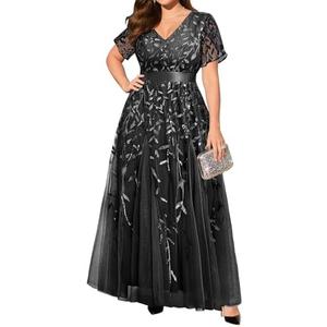 Pinup Fashion Plus Size Formal Dresses - Evening Gowns Wedding Sequin Embroidery V-Neck Prom Long Dress.14