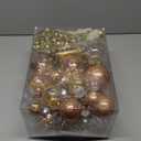 Roberly 72PCS Gold Christmas Tree Decorations Set Shatterproof Clear Plastic Gold Christmas Ornaments Balls with Hanging Snowflakes Ribbon Poinsettia Flowers Glitter Berry Stems