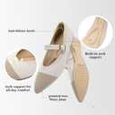 Women's Pointed Toe Knit Mary Jane Ballet Flats for Office Casual Wear Stretchy Dressy Slip-On Shoes with Arch Support