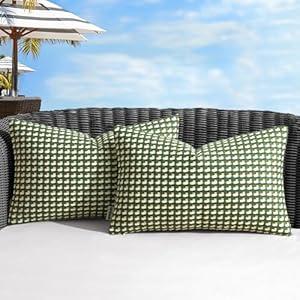 MIULEE Pack of 2 Outdoor Throw Pillow Covers Decorative Farmhouse Square Waterproof Pillows for Tent Patio Garden Balcony Sofa, 12x20 Inch Green