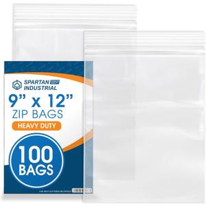 Spartan Industrial - 9 X 12 (100 Count) 4 Mil Thick Clear Reclosable Zip Plastic Poly Bags with Resealable Lock Seal Zipper - Heavy Duty and Durable