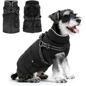 Dog Coat Winter Warm Dog Jacket for Medium Dogs Waterproof Winter Vest Breathable Dog Clothes Dog Jumper with Harness Hole Reflective Stripes Large Dogs (Black)