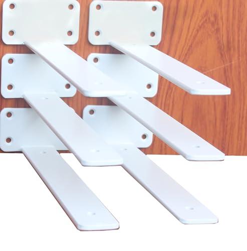 6 Pack - 8 inch White Hidden L Shelf Bracket (1/5 Inch Thicked) Iron Floating Shelf Brackets Rustic Industrial Metal Brackets for Shelf Support