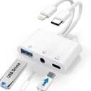 USB C & Lightning to 3.5mm Headphone Adapter, 3-in-1 USB OTG Camera Adapter & Aux Headphone Splitter, Supports Charging/Audio/Data Transfer for iPhone 17/16/15/14/13/12, Samsung Galaxy S25/24, Laptops