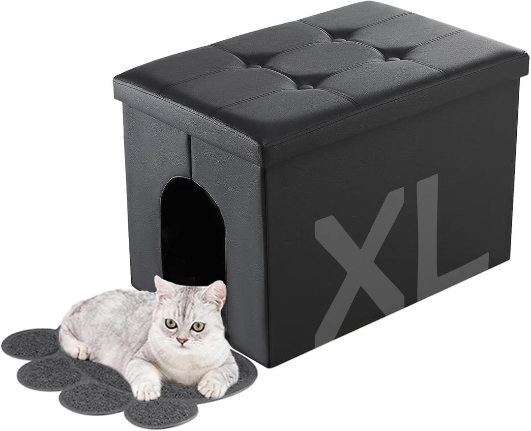 MEEXPAWS Cat Litter Box Enclosure Furniture Hidden, Cat Washroom Bench Storage Cabinet |Large 25.6'' x 17.7'' x 17.7''| Dog Proof | Waterproof Inside/Easy Clean | Easy Assembly | Odor Control(Black)