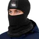 Winter Balaclava Knitted Ski Mask with LED Light - Fleece Lined Full Face Cover Windproof Snow Mask for Skiing, Motorcycling
