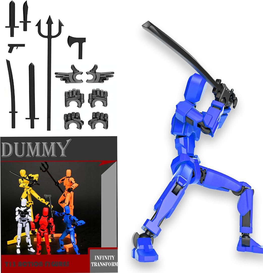 T-13 Action Figure Set 3D Printed Multi-Jointed Movable Robot Ti-tan Dummy Set with Full Articulation for Stop Motion Animation (Blue)
