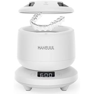 2025 Ultrasonic Retainer Cleaner for Dentures & Aligner, Durable Removable Base and Top Cover, Denture Cleaner Machine with 4 Modes for Mouth Guards, Jewelry, Rings, etc (White)