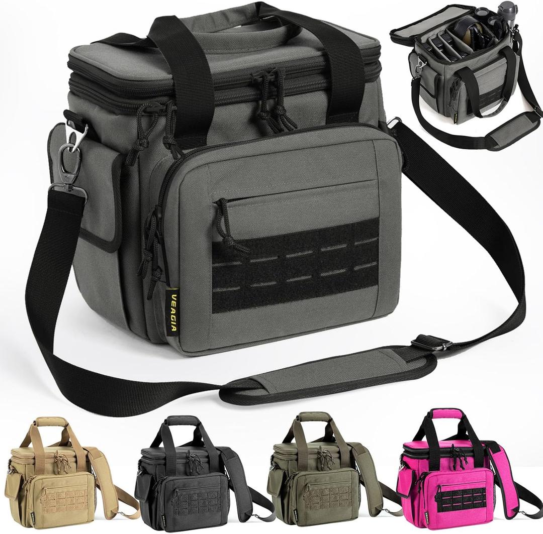 VEAGIA Pistol Range Pack Gun bag Gun case Range bag Gun safe Lockable Double layer explosion proof zipper that Multi pistol soft carrying Bags (Grey 1.0)