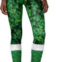 GTETKDE Womens St.Patricks Day Shamrock Clover Green Lucky Pants Tights Stretchy Leggings Skinny Pant for Yoga Running (Green, S)