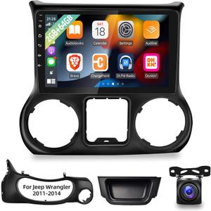 2+64G Android 13 Car Radio for Jeep Wrangler 2011 2012 2013 2014 with Carplay and Android Auto 10.1 inch Touch Screen Car Stereo, HiFi Audio/Bluetooth/WiFi/GPS +AHD Backup Camera