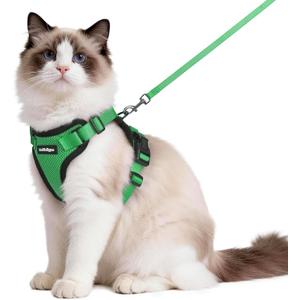 rabbitgoo Cat Harness and Leash for Walking, Escape Proof Soft Adjustable Vest Harnesses for Cats, Easy Control Breathable Reflective Strips Jacket, Grass Green,M