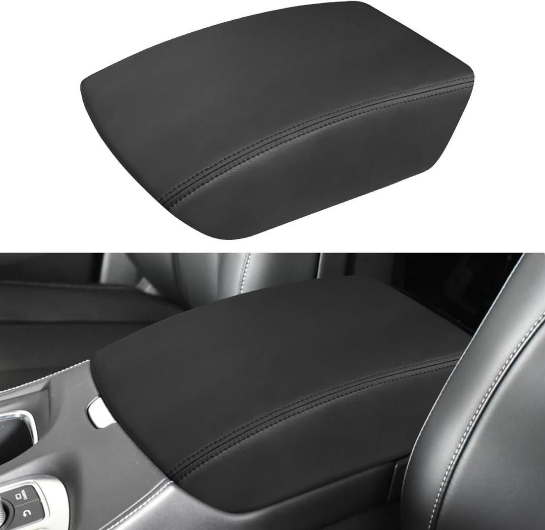 INTGET Center Console Armrest Cover for Infiniti QX60/JX35 Accessories 2013-2020 2019 2018 2017 2016 2015 2014 Leather Arm Rest Box Lid Middle Console Seat Cover (2013-2020, Black Stitches)