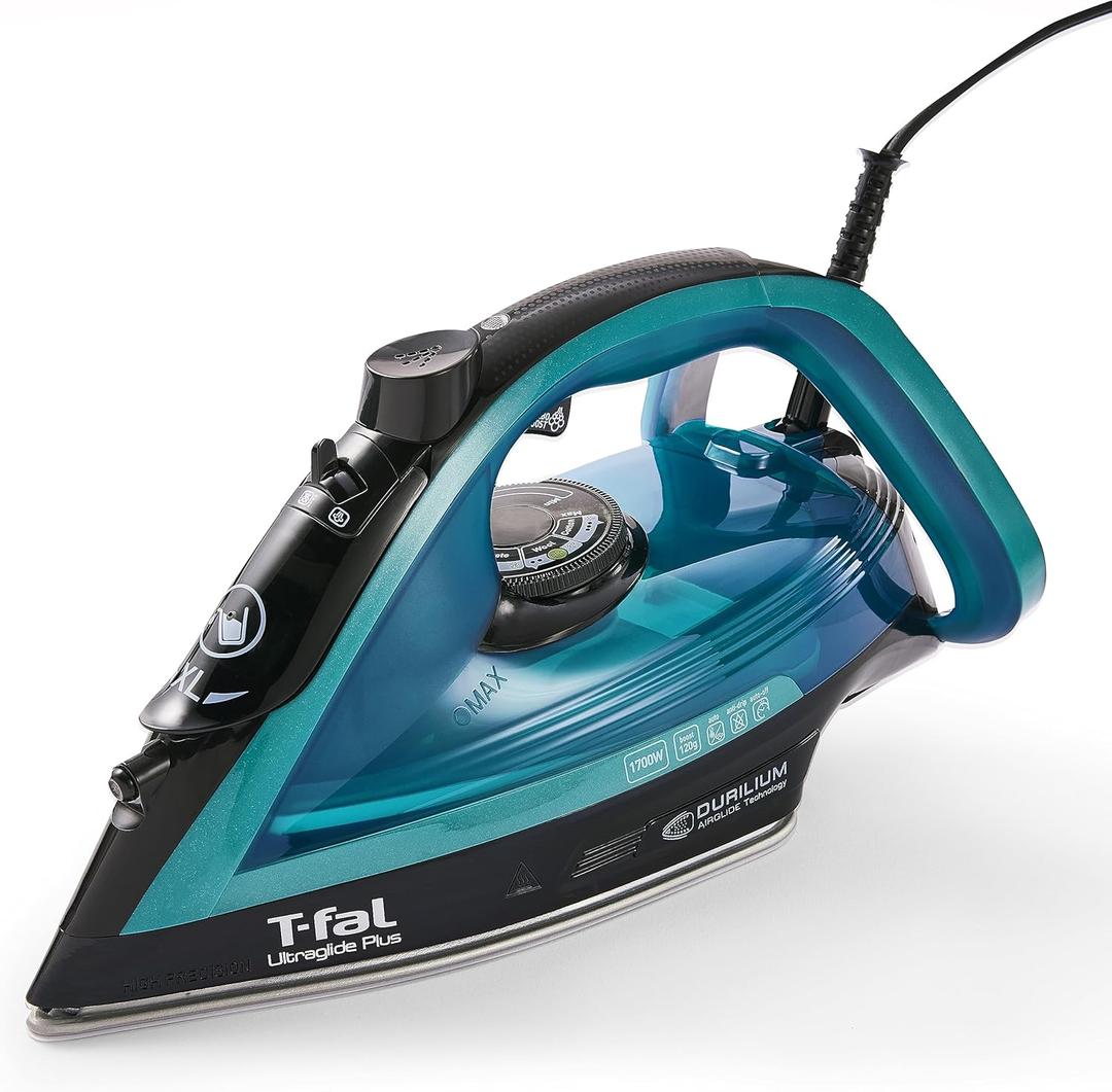 T-Fal Ultraglide Steam Iron for Clothes Durilium Soleplate, Precision Tip, Anti-Drip, Auto-Off 1800 Watts Ironing, Steaming FV5841U0 (6 in x 12 in x 6 in)