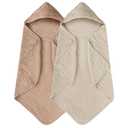 Yoofoss Hooded Baby Towels for Newborn 2 Pack 100% Muslin Cotton Baby Bath Towel with Hood for Babies, Infant, Toddler and Kids, Large 32x32Inch, Soft and Absorbent Newborn Essential (Beige & Coffee)