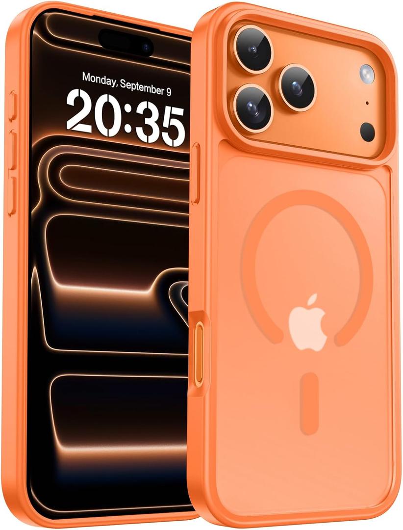 BENTOBEN Magnetic for iPhone 17 Pro Max Case 2025,[Compatible with MagSafe][Military-Grade Protection][Anti-Yellowing] Shockproof Protective Translucent Matte Cover for iPhone 17 Pro Max 6.9",Orange