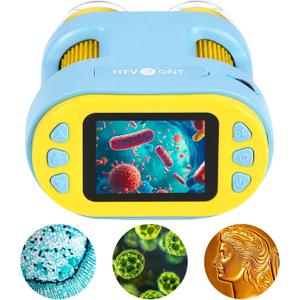 Handheld Microscope for Kids - HTVRONT 1000X Kids Microscope 2.0" HD Screen | 2-in-1 Microscope & Telescope, Kid-Friendly Operation, 4-Hour Extended Battery, Ideal Educational STEM Gift for Kids 3-12