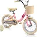 SIMEIQI Girls Bike for Toddlers and Kids Ages 3-12 Years,14 16 18 Inch Kids Bike with Training Wheels & Basket,Kids Bicycle with Coaster Brake & Kickstand,Multiple Colors (Pink)
