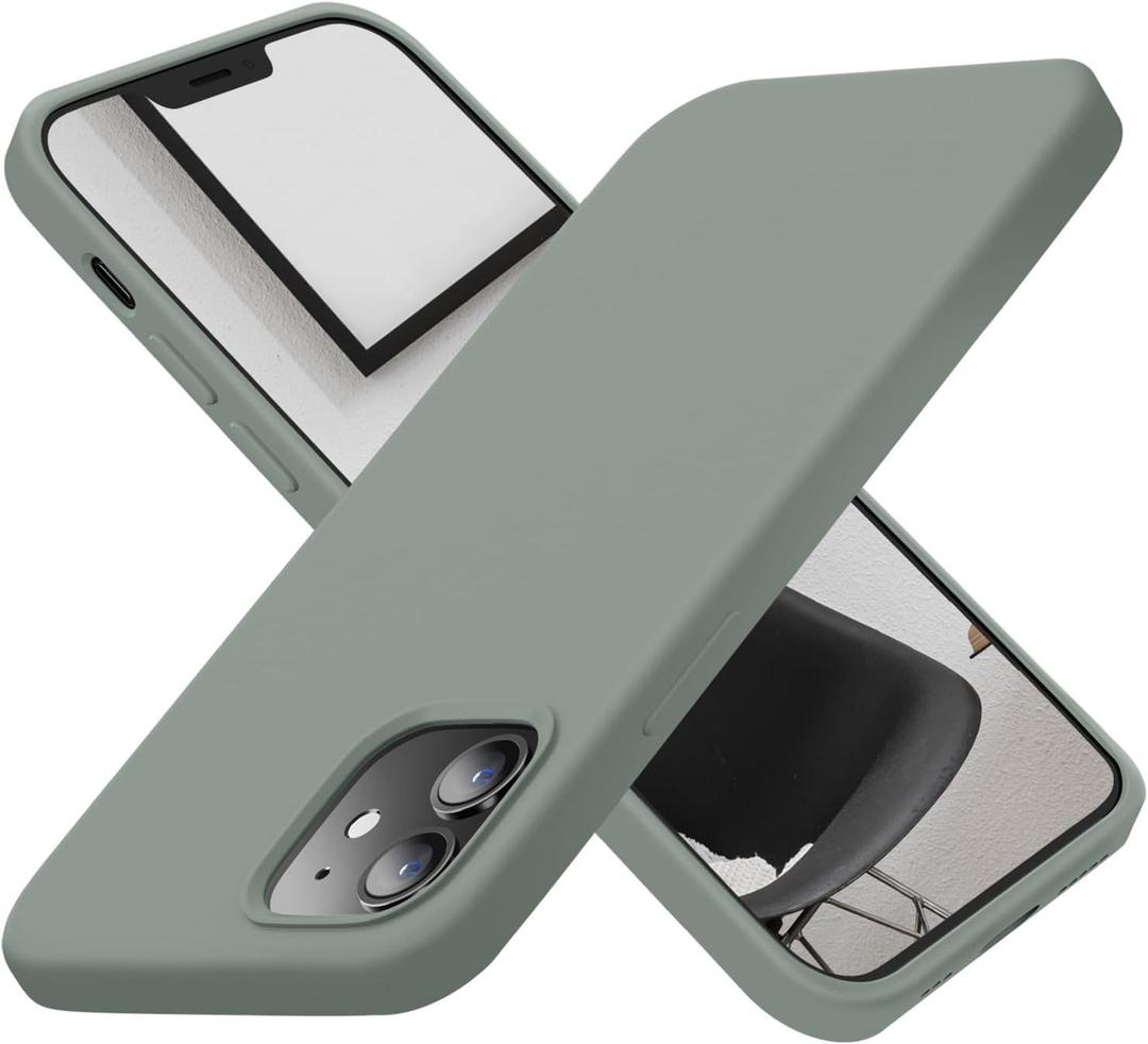 Cordking Designed for iPhone 12 Case, Designed for iPhone 12 Pro Case, Silicone Shockproof Phone Case with [Soft Anti-Scratch Microfiber Lining] 6.1 inch,Calke Green