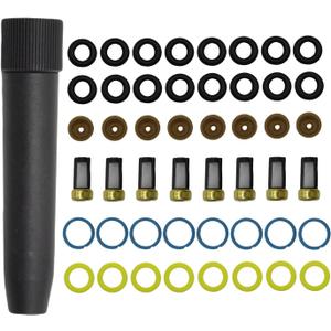 Fuel Injector Seal Kits Universal Repair Set Includes O-Rings Pintle Caps Seal Spacers and Filter Baskets (8 Set) with 1pcs Filter Removal Tool Replaces 0280150943 0280150955 0280150962
