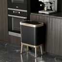 15 Liters/ 4 Gallon Black Trash Can, Small Garbage Can with Push Button Lid, Stylish Simple Human Waste Basket with Gold Edge, Cat Proof Trash Bin Container for Kitchen, Bathroom, Study Room, Bedroom