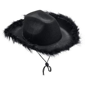 SSPalu Cowboy Hat Fluffy Feather Trim Cowgirl Hat Adult Western Felt Cow Girl Hat Fancy Dress Party Halloween Cosplay Costume (One Size)