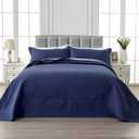 Qucover Alaska King Bedspread 132x 120, Oversized King Bedspread Extra Wide, 3 Piece Soft Microfiber Lightweight Oversized King Quilts Bedding Set, Quilting Paisley Pattern, with Pillow Shams, Navy