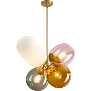 KCO Lighting Modern Colorful Pendant Light Gold Globe Pendant Lighting Stained Glass Balloon Chandelier Light Fixture Colored Glass Pendant Lights Kitchen Island for Kids Room