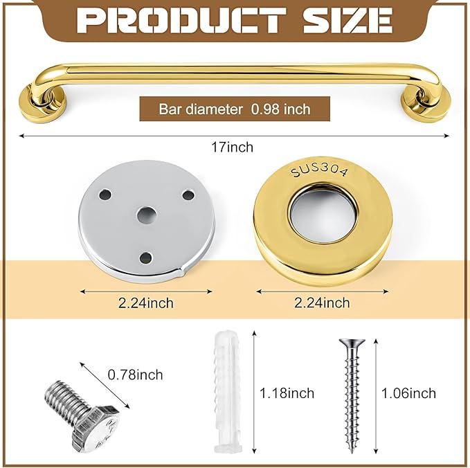 Tatuo Showers Grab Bars for Bathtubs 304 Stainless Steel Bathroom Safety Handrails Anti Slip Handles Grab Bars for Elderly, Senior, Pregnant (Gold,16 Inch), 1 Count
