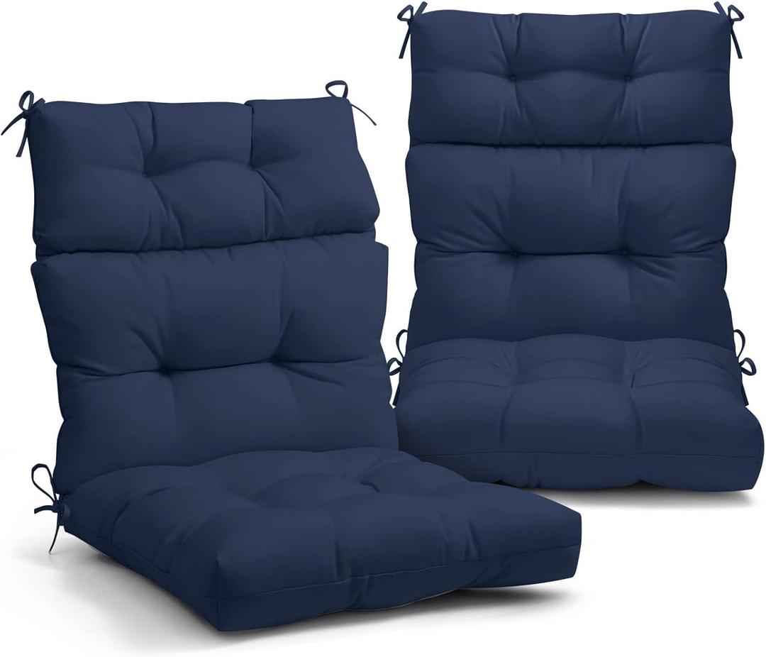 EAGLE PEAK Tufted Outdoor/Indoor High Back Patio Chair Cushions, Set of 2, 46'' x 22'', Dark Blue