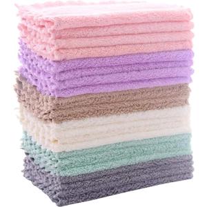 24 Pack Kitchen Dishcloths - Does Not Shed Fluff - Reusable Dish Towels, Dish cloths, Super Absorbent Coral Fleece Cleaning Cloths, Nonstick Oil Washable Fast Drying, 7 x 9 Inch (Multicolor)