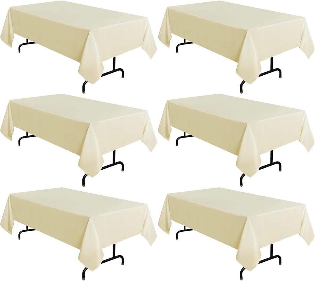 sancua 6 Pack Beige Tablecloth 60 x 102 Inch, Rectangle Table Cloth for 6 Feet Tables - Stain and Wrinkle Resistant Washable Polyester Table Cover for Dining Tables, Buffet Parties and Camping