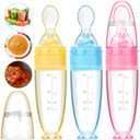 Tondiamo 3 Pcs Baby Food Spoon 3oz Silicone Feeder Dispenser Bottle Feeding Infant Cereal Fruit 6 Months Utensils Set Rice Holder Teething Feed Suction Weaning Newborn Supplies Travel