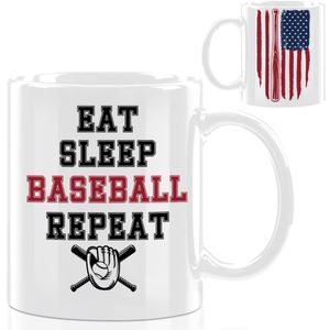 2 x Baseball Gifts for Men Coffee Mug, Ceramic Mugs With Handle Tea Cup Novelty Coffee Cup for Women Office Work, 12OZ Baseball Cups for Dad Men Coach Boyfriend Husband - eat sleep baseball repeat