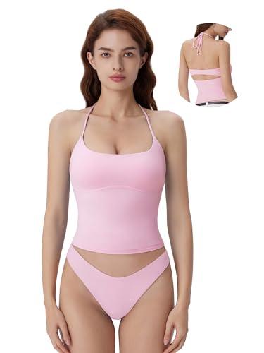 SUUKSESS Womens Halter Tops with Built in Bras Double Lined Open Back Y2K Going Out Camisole Tank Tops Sexy Trendy Summer Top Small