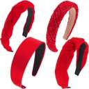 Taiyin 4 Pack Red Headbands for Women, Knotted & Braided Satin Velvet Hairbands, Non Slip Criss Cross Wide Headband Set, Bridal Fashion Hair Accessories, Gift for Mom Women Girls