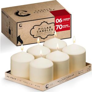 Candle Charisma Ivory Pillar Candles Bulk Pack of 6  (3x4 Inch) Long-Lasting 70-Hour Burn, Dripless & Smokeless  Perfect for Hassle-Free Decor at Weddings, Fall Table Centerpieces & Special Events