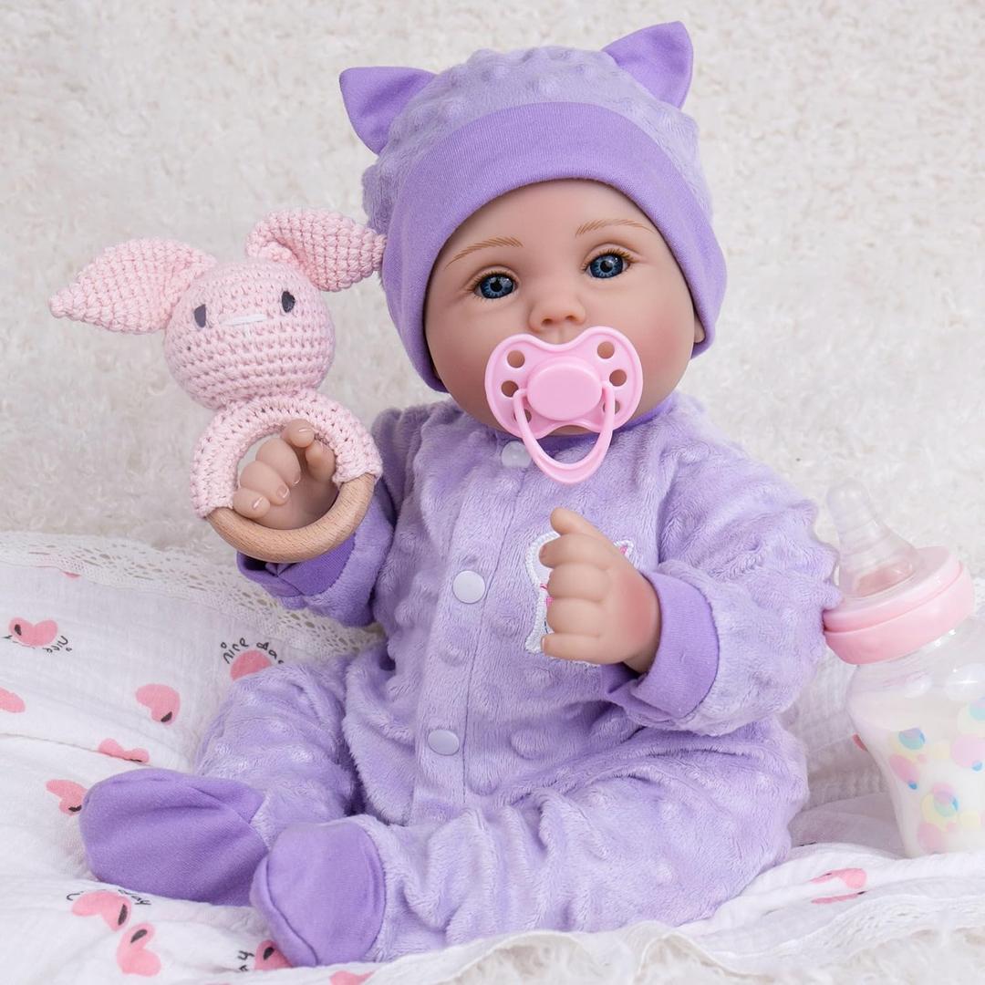 Milidool Lifelike Reborn Baby Dolls Girl-18 inch Realistic Newborn Baby Dolls, Nice Gift for for Kids Age 3 +,Purple Clothes (Fiona)