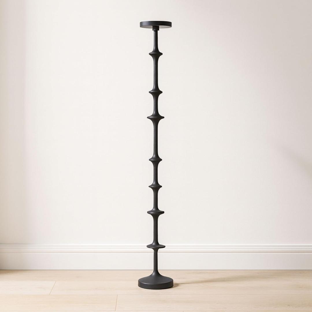 Pillar Candle Holder  Tall Decorative Candle Stand in Matte Metal with Modern Rustic Style - Sturdy Weighted Base for Fireplace Candle Display, Centerpiece & Home Decor Accents  35", Black
