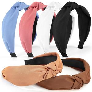 Headbands for Women Girls - 6PCS Stylish Top Knotted Headbands - Knotted Headband for Women - Head Bands Wide Hairband Hair Accessories (black, brown, khaki, white, , blue, deep pink)