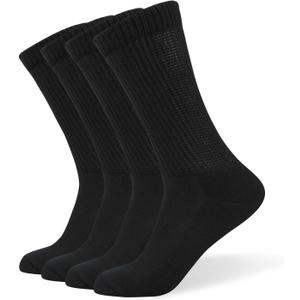Well Knitting Loose Men's Diabetic Crew Socks,Non-Binding Top,Seamless Toe,Semi Cushion,Breathable Soft Coolmax Socks 4 Pairs (Large)