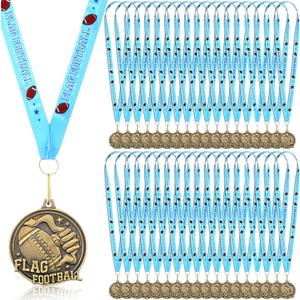 Award Medals 2'' Funny Awards Trophy with Neck Goat Madness March Basketball Football Swimming Ribbon Winner Prizes Bulk Gifts for Team Competitions Gift Party Favor, 36 Pcs, (Flag Football)