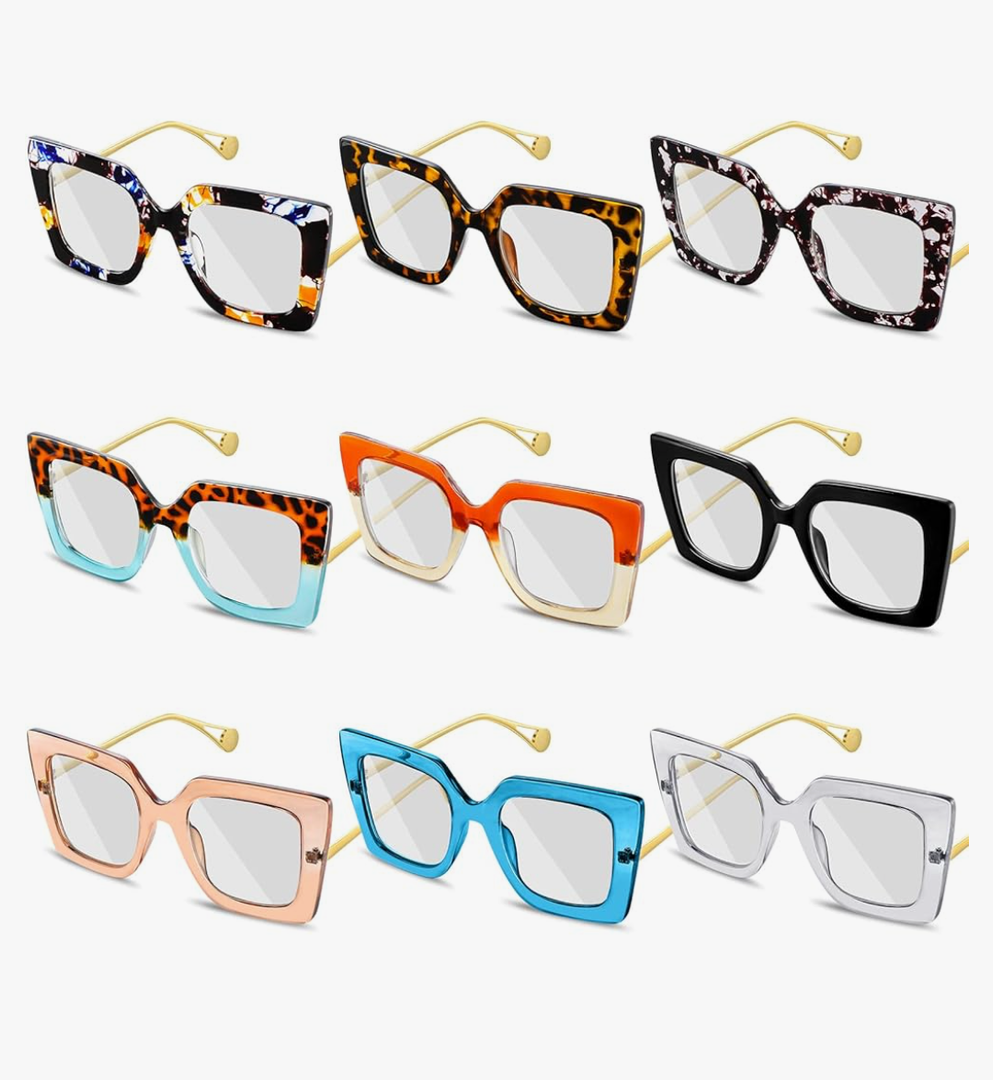 Kingdder 9 Pack Oversized Glasses for Women Square Blue Light Blocking Glasses Stylish Computer Reading Eyeglasses