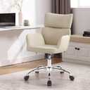 BV Adjustable Desk Chair with Wheels for Make Up, Faux Leather Rolling Armchair, 360 Swivel Comfy Task Chair for Home Office, Beige