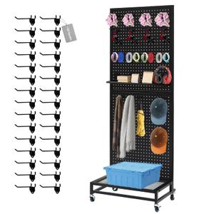 NectaCol Metal Pegboard Display Stand with Baseplate, Two Separately Pegboard Panels, 2'x 5' Standing Pegboard Display with Four Wheels, Peg Board Display Rack, Extra 30 Pieces Hooks (Black)