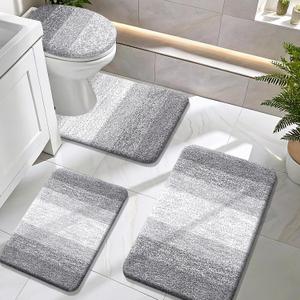 OLANLY Bathroom Rugs Sets 4 piece, Soft Microfiber Bath Mat, Light Grey, 30" X 20" + 24" X 16" + 24" X 20" + 17.5" X 15"