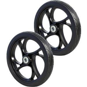 2PCS 8 Inch Walker Wheel, 5/16" (10 mm) Bearing Solid Replacement Wheels for,Knee scooter (8 Inch) (10mm) (Matte Black)